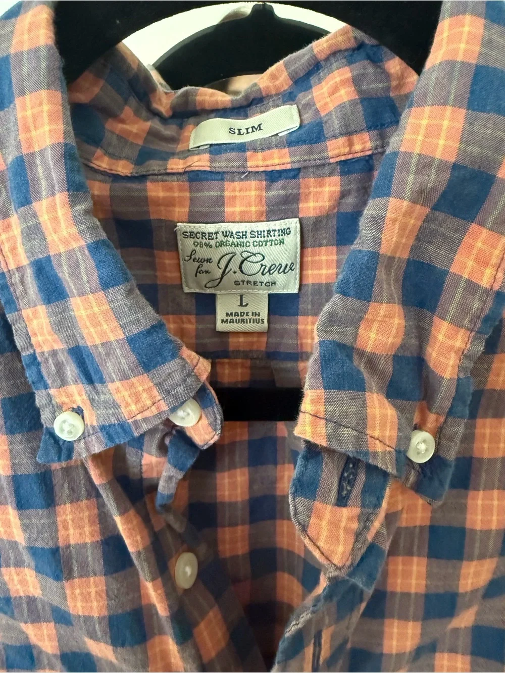 J. Crew Men’s Navy and Orange Plaid Button-Down Shirt
